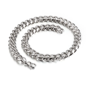 High-polished silver stainless steel Cuban link necklace for men with lobster clasp