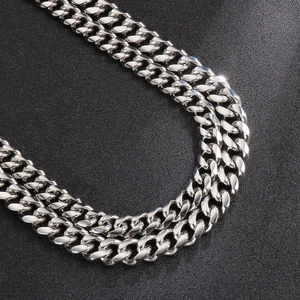 Polished silver stainless steel Miami Cuban link necklace for men in a U-shape layout