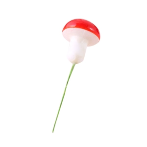 Miniature red foam mushroom ornament with wire stem for micro landscape and bonsai decor