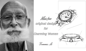 Original design sketch of MISSFOX gold diamond quartz watch for elegant women