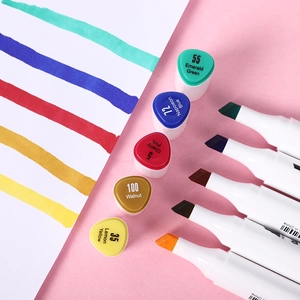 Dual-tip triangular marker pens set with chisel tips and vibrant color swatches