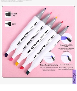 Five dual-tip markers with chisel and bullet nibs for coloring and detailing