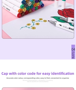 Detailed view of dual-tip markers showing fine and brush tips with color-coded caps
