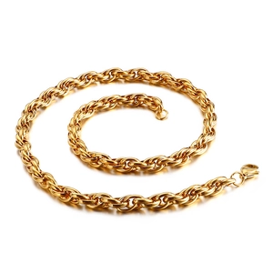 Mens gold titanium steel double ring interlocking chain necklace with hip hop style