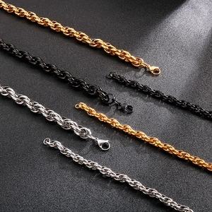 Detailed comparison of titanium steel chains in gold, silver, and black with lobster clasps