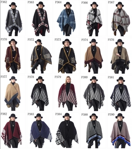 Collage of knit ponchos in various patterns including plaid, houndstooth and leopard print