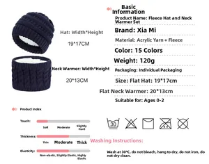 Größentabelle für Baby Strickmütze und Schal Set mit Material- und Pflegehinweisen