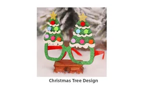 Detail of Christmas tree glasses with green glitter and soft white fur trim