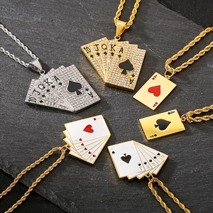 Hip hop ace of hearts playing card pendants with full zircon inlay on stone surface