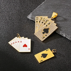 Poker Pendant Necklace Hip Hop Titanium Steel Royal Flush Ace Of Spades Rhinestone Enamel Jewelry For Men Women