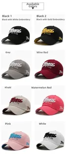 Grid display of baseball caps in eight colors featuring 3D Teas embroidery on the front