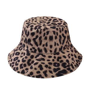 Detail of classic leopard print pattern on high-quality twill cotton bucket hat fabric