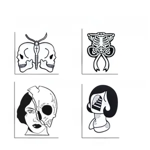 Detailed views of gothic soft enamel pins with skull butterfly and witch designs