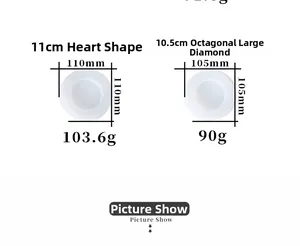 Detail of heart and octagonal silicone ashtray molds with precise size specifications