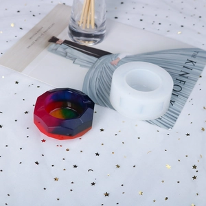 Detail of octagonal resin ashtray made from a translucent round silicone DIY mold