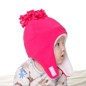 Infant winter trapper hat in rose red fleece with soft faux fur lining and earflaps
