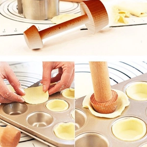 Prensador de madera de doble cara para moldear masa de tartas en moldes de repostería