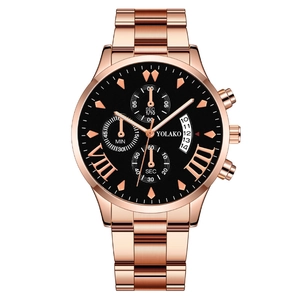 Men Quartz Watch Stainless Steel Band Alloy Case Business Fashion Wristwatch Calendar Roman Numerals Three Eye Design