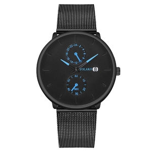 YOLAKO Reloj de Cuarzo para Hombre Moda Negocios Correa de Malla de Acero Inoxidable Caja de Aleación Con Calendario