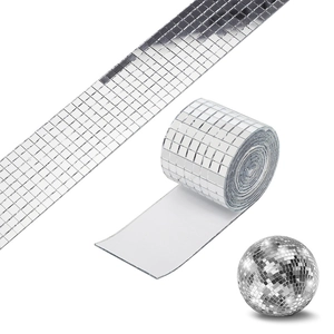 Self-adhesive silver glass mirror mosaic tile roll with disco ball DIY decoration
