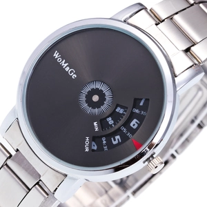Orologio in acciaio alla moda con quadrante rotante nero e movimento al quarzo