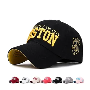 Cotton Baseball Cap Vintage BOSTON 3D Embroidery Adjustable Sun Hat Casual Sports Headwear For Men And Women
