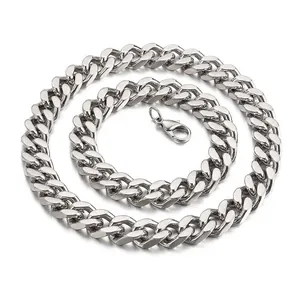Cuban Link Chain Necklace Men Stainless Steel Heavy Duty Hip Hop Streetwear Punk Style Silver Color Polish