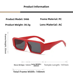 Detailed size specifications for square sunglasses with model 5466 and dimensions
