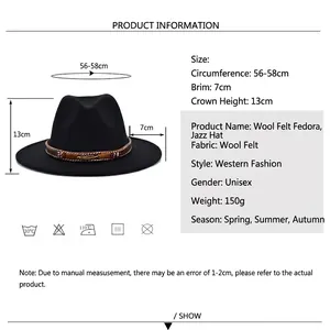 Classic wide brim felt fedora hat for men and women with ethnic patterned band