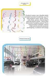 Detail of multi-colored metallic PVC double spiral hanging decorations for party events