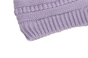 Detailed macro view of the lavender knit fabric showing fine stitching and ribbed texture