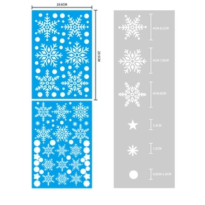 Detailed dimension guide for snowflake window clings showing various sizes and heights