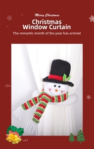 Detailed plush snowman curtain fastener with striped scarf and black hat for Xmas decor