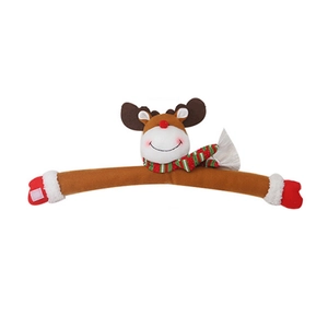 Christmas reindeer plush curtain tieback with festive red and green striped scarf