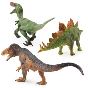 Set of three realistic dinosaur figurines including T-Rex and Stegosaurus toys