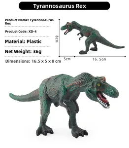 Detailed dimension guide for green Tyrannosaurus Rex plastic dinosaur model toy