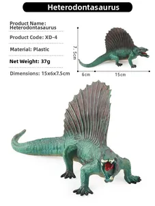 Detailed view of green Dimetrodon dinosaur toy with skin texture and size dimensions