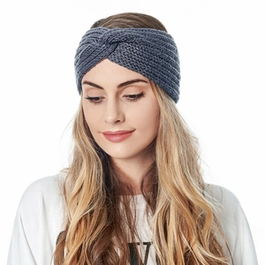 Deep grey knitted twist headband for women featuring warm winter crochet fabric textures