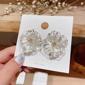 Flower Stud Earrings Transparent Resin Petals Rhinestone Inlay Silver Earring Post Elegant Korean Style Jewelry For Women