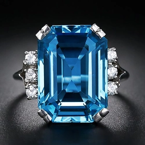 Smaragdgeslepen Blauwe Zirkoon Ring Koper Rechthoekige Statement Bruiloft Sieraden Voor Dames