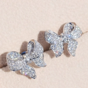 Elegant Bowknot Stud Earrings And Pendant Necklace Copper Micro Pave Zircon Jewelry For Women
