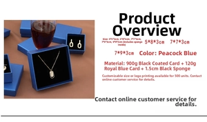 Peacock blue jewelry gift box collection with 1.5cm black sponge lining for necklaces
