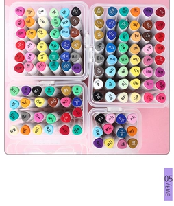 Dual-tip art markers in portable storage cases with color-coded caps for students
