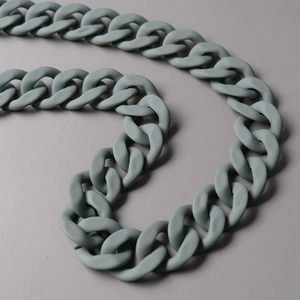 Close-up of matte sage green acrylic thick chain links for handbags and jewelry accessories
