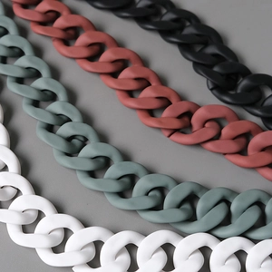 Detail of matte acrylic chunky bag chains in white, green, red, and black finish