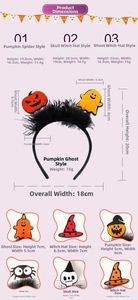 Detailed size specifications for Halloween pumpkin and ghost headband party props