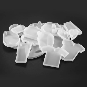 Detailed view of various semi-transparent white silicone molds for DIY resin art casting