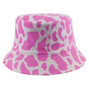 Cappello a secchiello alla moda con stampa mucca rosa e bianca in tela di cotone