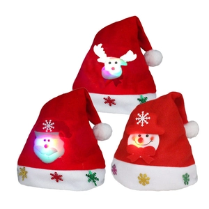 LED glowing Christmas hats with Reindeer Santa and Snowman designs for kids