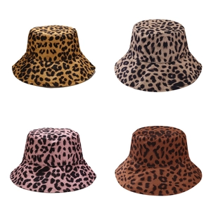 Reversible Leopard Print Bucket Hat Cotton Canvas Sun Protection Wide Brim Vintage Casual Streetwear For Women Outdoor